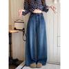 Kumikumi American Vintage Washed Blue Wide Leg Jeans Women Clothes Autumn Loose Slimming All-Match Straight Pants