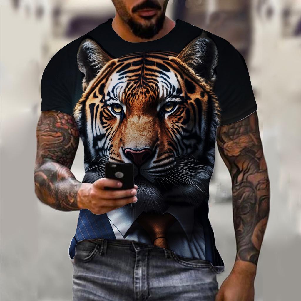 Мужская футболка с костюмом, летняя футболка с короткими рукавами и изображением животных, одежда большого размера с 3D принтом для собак, уличная повседневная футболка для мужчин, одежда