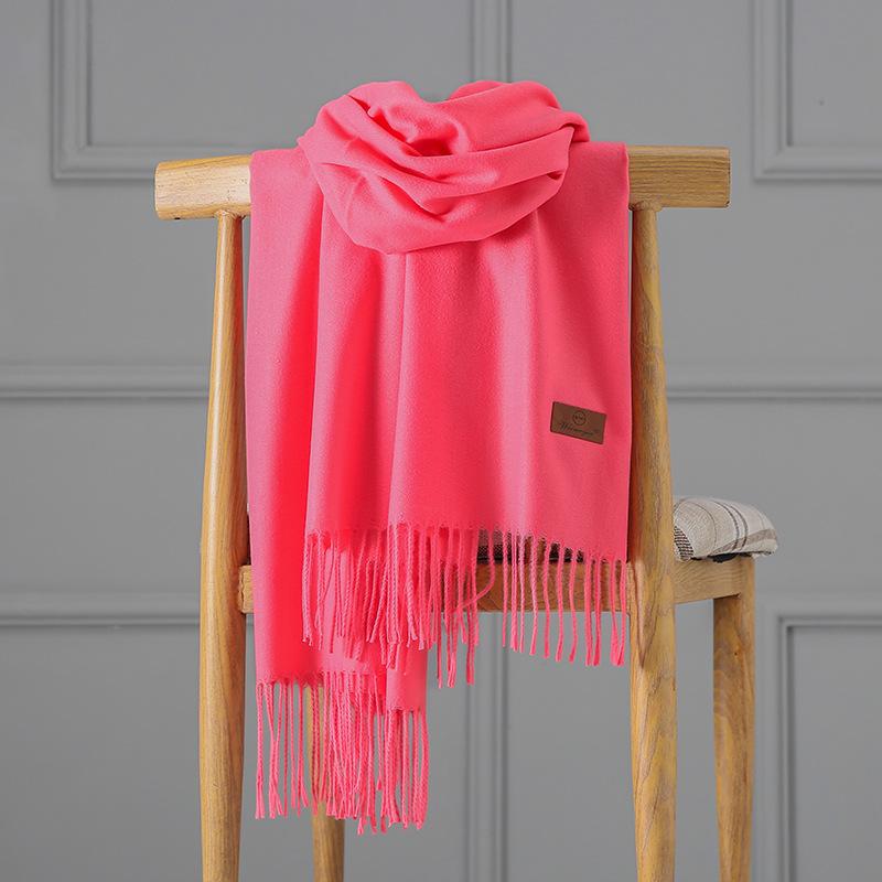 Cashmere Scarf Women's Autumn and Winter Solid Color Tassel Shawl Thickened Warm Scarf