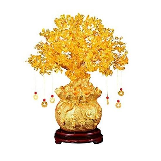 Money tree golden yellow quartz citrine feng shui ornament toad interior financial luck prayer good fortune business prosperity power stone gratitude