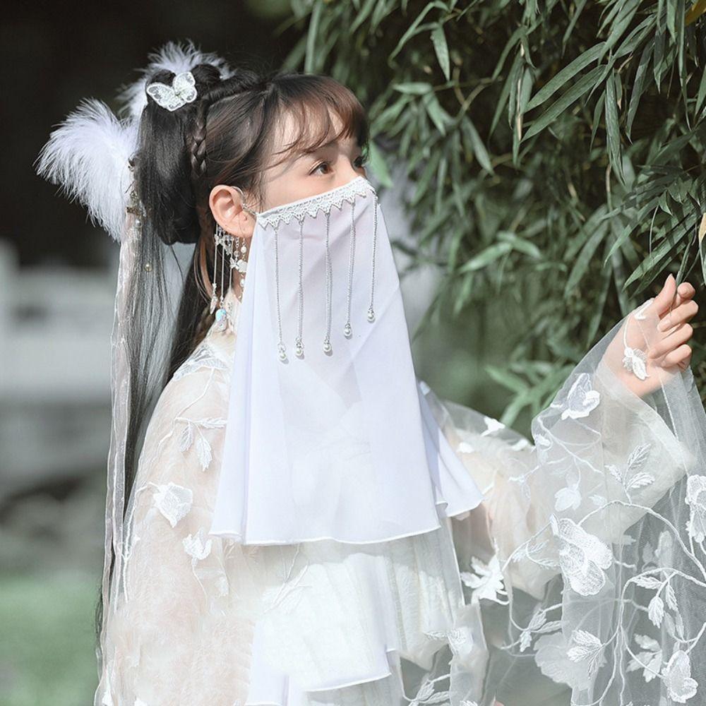 Хрустальная вуаль для лица Hanfu с кисточками, китайские аксессуары Hanfu, марля для лица, классический танец