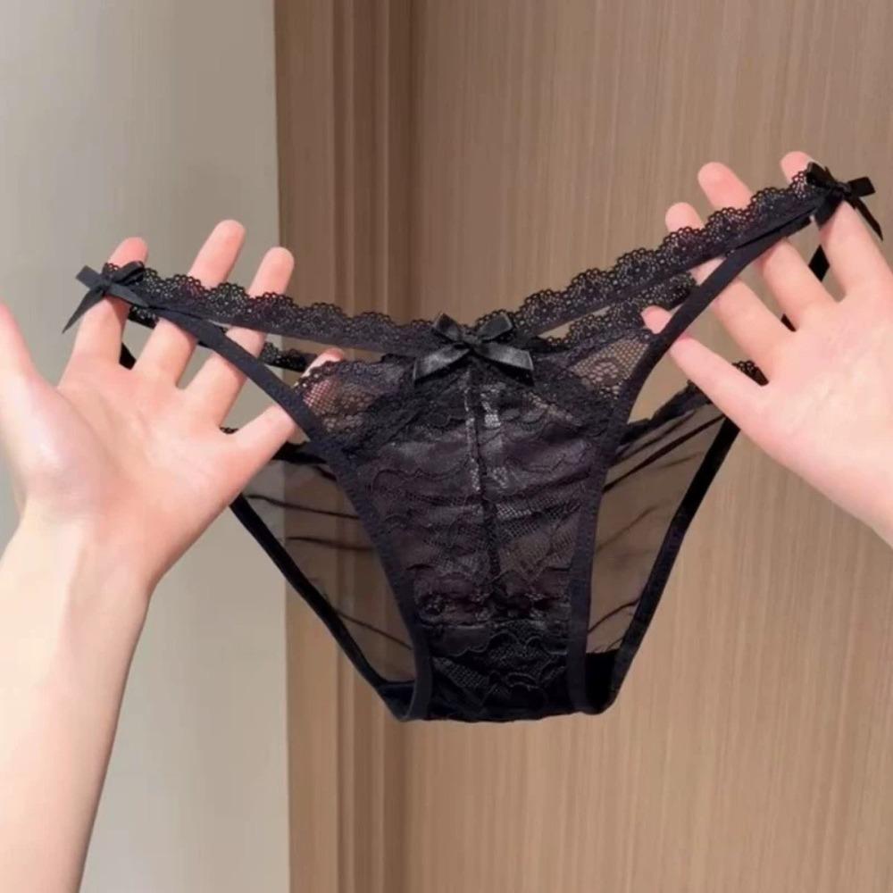 Patchwork Bow Lace Flower Panties Transparent Seamless Lace Mesh Briefs Hollow Mid Waist Women Underwear Gifts