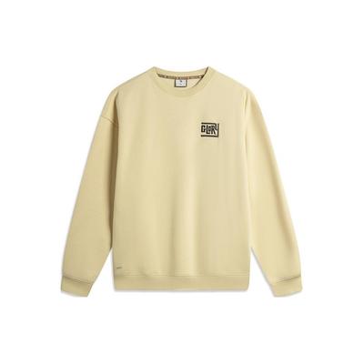 Li Ning X Mister Cartoon Collaboration Badfive Letter Print Loose Fleece Pullover Sweatshirt Men sweatshirt Lotus-Yellow AWDTF29-1