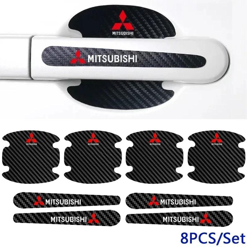 8pcs Carbon Fiber Car Door Bowl Sticker Handle Decal for Mitsubishi Ralliart Lancer ASX Pajero Eclipse Delica EVO Grandis Galant
