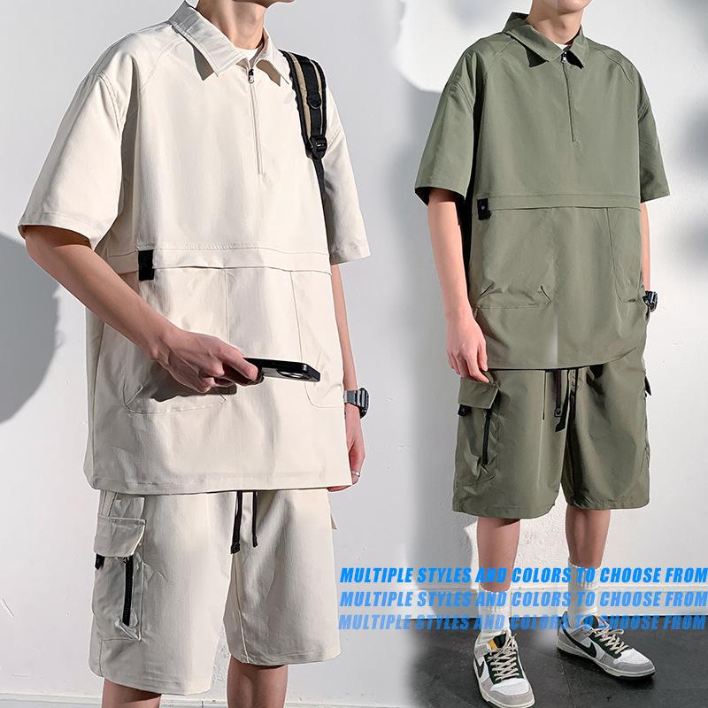 Костюм для активного отдыха с отворотом, быстросохнущий, рабочая одежда, спортивные шорты из двух частей с короткими рукавами