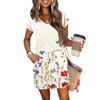 Women's Summer V-Neck Casual Short Sleeve Drawstring With Pocket Vintage Floral Dresses