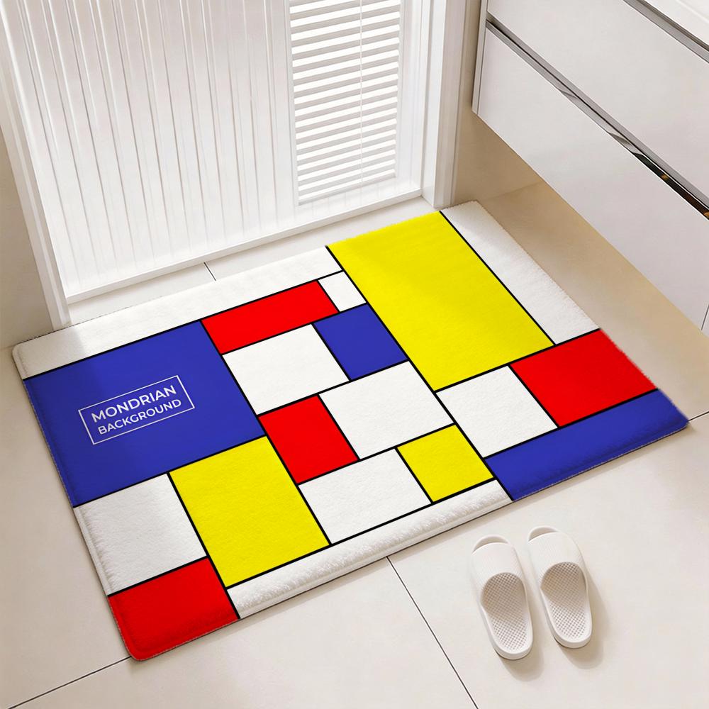 Geometric Painter P-Piet M-Mondrian Floor Mat Soft Thickened Flannel Door Mat Non-Slip Living Room Rug Home Decor