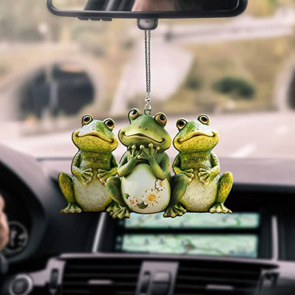 Small Green Frog Pendant 2D Acrylic Flat Ornaments Fashion Frog Car Pendant Home Decor