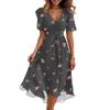 Women's Fashion Casual V Neck Short Sleeve Ruffled Vintage Printed Dresses