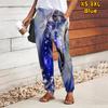 Women Diamond Printing Pants Lace Up Elastic Waist Loose  Trousers Casual Long Pants Trousers with Pockets