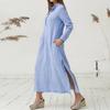 Luxurious Women's Kaftan Cotton Long Sleeve Plain Casual Oversized Maxi Shirt Dress