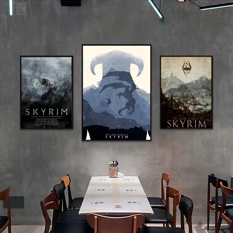 S-Скайрим Постер The Elder S-Scrolls V HD арт липкий на стену водонепроницаемый дом гостиная спальня бар эстетичное украшение