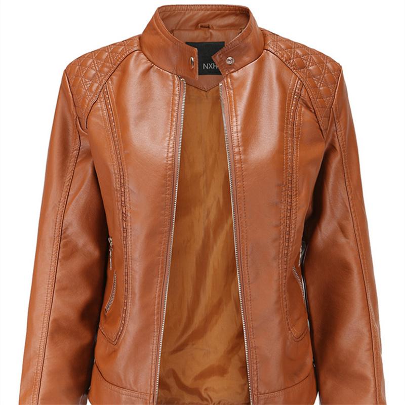 Women's Elegant Stand-up Collar Solid Jacket 2022 Female Three-dimensional Pattern Coat S-4XL New Pu Faux Leather Jacket Women