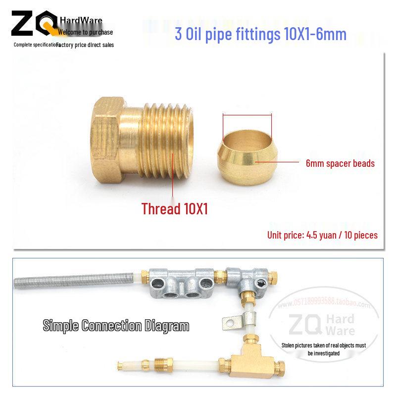 Oil Circuit Distributor Set: Nylon Tube, Copper Double-Ended Plug, Bushing, Inner Snap Ring (810x1 to 1/4), 68mm.