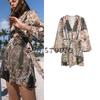 Spring and Summer New Women's Clothing Casual with Belt Print Fashion V-neck Mini Dress 2469117