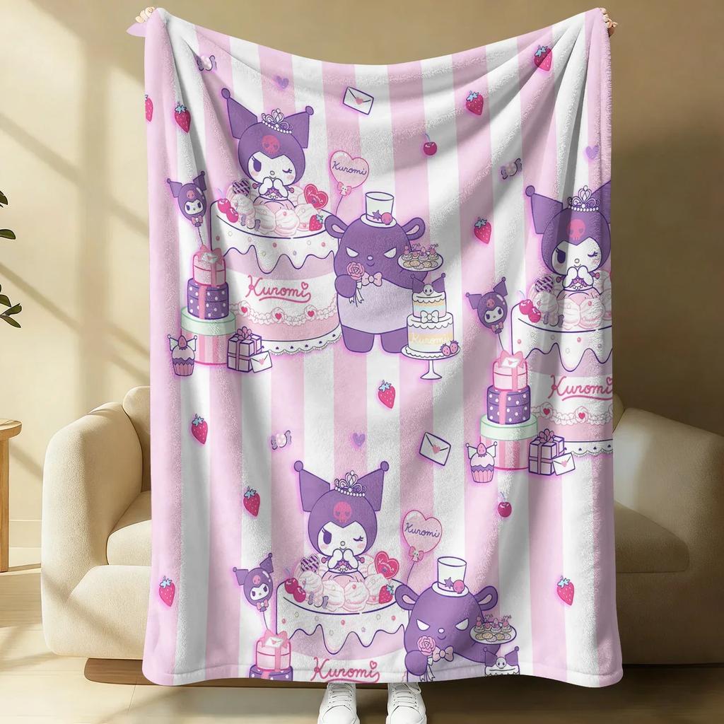 Kuromi Dreamy Pink Flannel Blanket Soft Warm Throw Japanese Anime Camping Office Bedroom School Nap Novel Blanket Summer Quilt