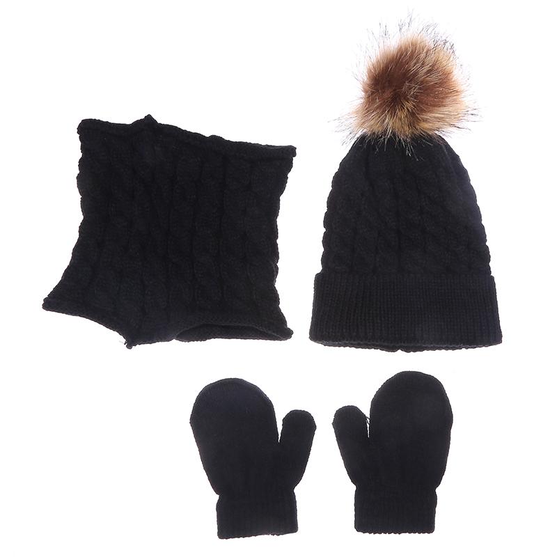 Winter Warm Children's Hat Scarf Gloves Set Fashion Thicken Windproof Kids Beanie Hat Cover Hood Scarf Mittens