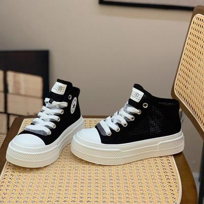 Женские высокие кеды на платформе-маффине, модные, летние, новые, универсальные, из сетки, дышащие, повседневные, на шнуровке, маленькие белые туфли