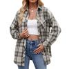 Women's Fashionable Wide Plaid Long Sleeved Loose Button Pocket Shirt Jacket