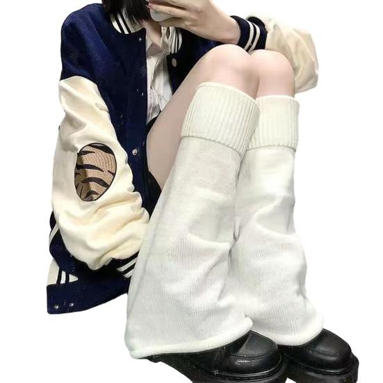 1 Pair Japanese Style Flared Shape Long Student Leg Covers Elastic Cuffs Solid Color Striped Loose Knitted Leg Warmers Fashion Accessories