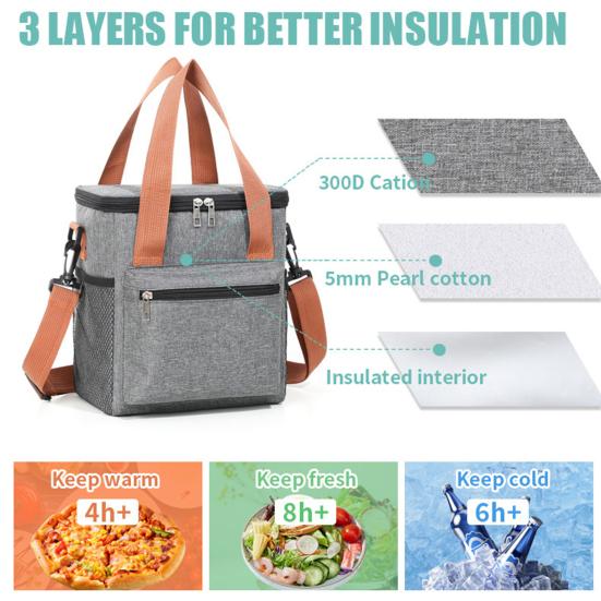 Изолированная сумка для ланча 550 мл, герметичная сумка-холодильник с сетчатыми карманами, термоконтейнер для еды