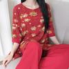 New Chinese national style cotton and silk pajamas women's spring and summer medium-sleeved wide-leg pants can be worn outside loungewear high-end