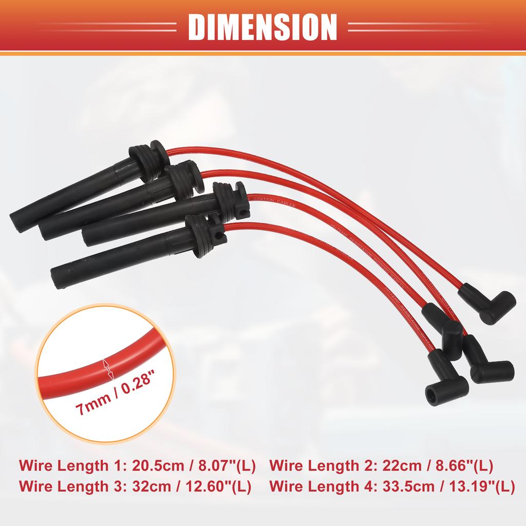 UXCELL 4pcs Car Spark Plug Coil Wires Ignition Coil Harness Cable 7mm Fit for MINI Cooper R50 R52 R53
