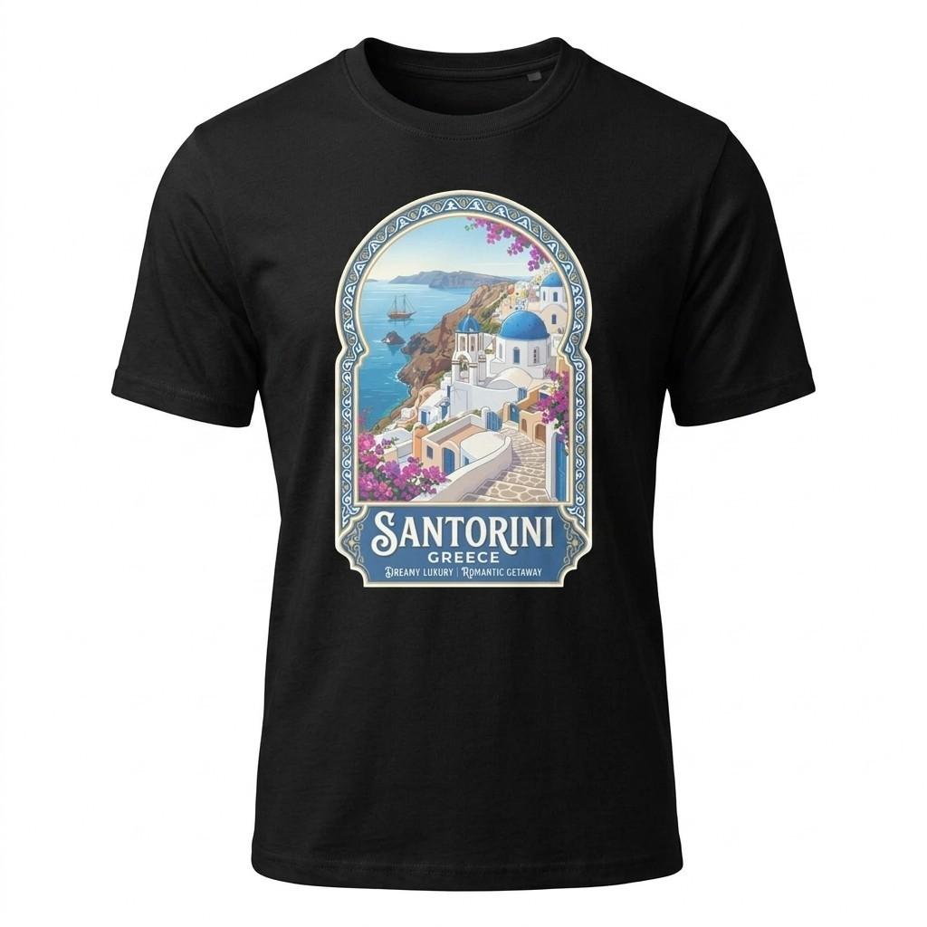 Santorini Greece Blue Dome Graphic T-Shirt Travel Unisex Tee