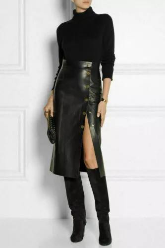 Stylish New Genuine Lambskin Soft Leather Black Women's Handmade Party Skirt