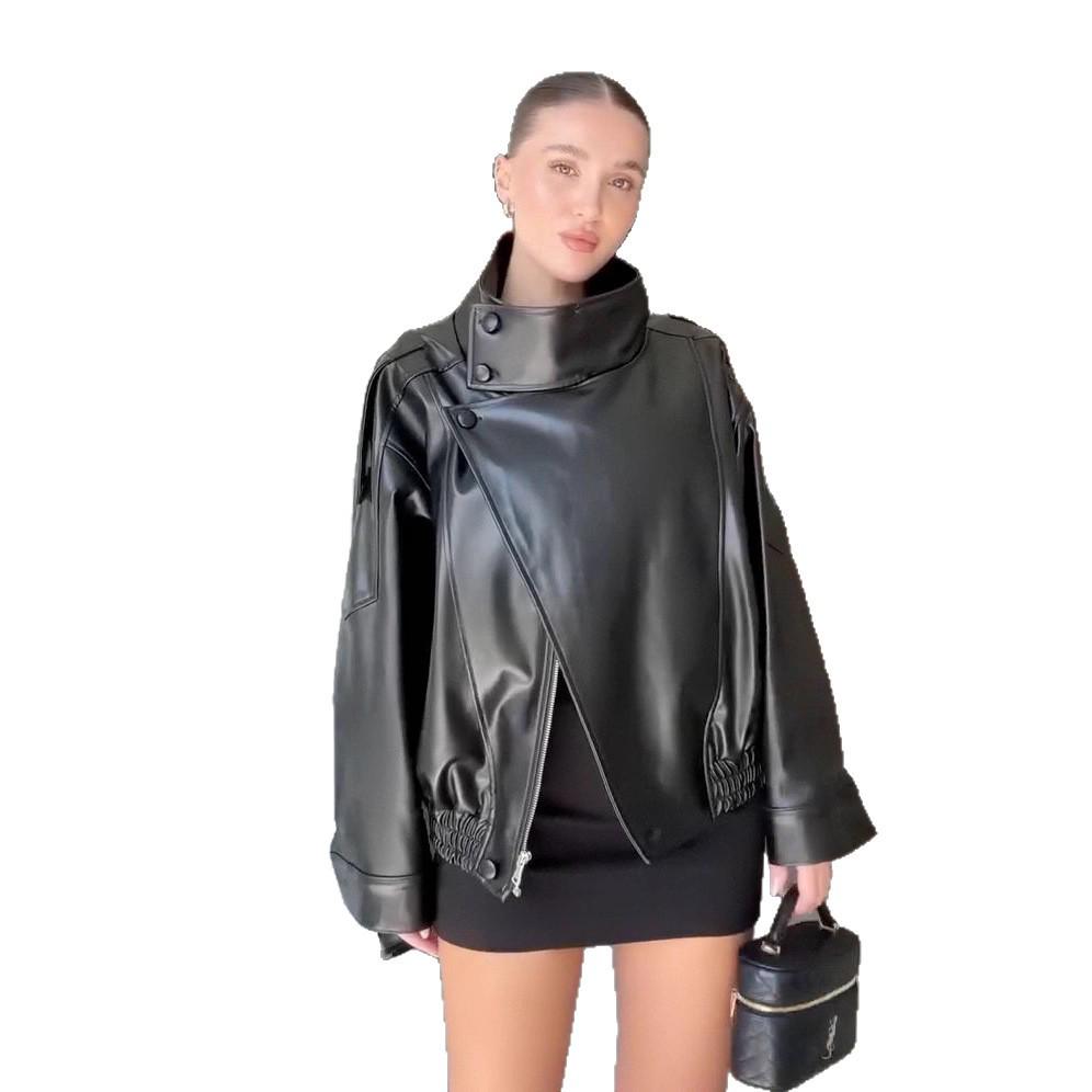 Женская куртка-косуха в европейско-американском стиле 2025 года с высоким воротником на пуговицах - Модная и универсальная