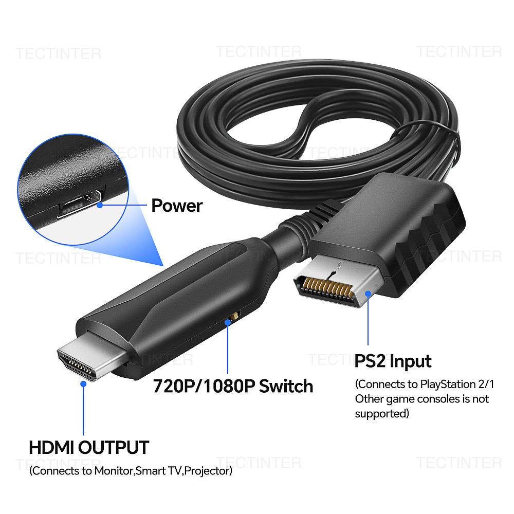 Для Playstation 2 HDMI-совместимый конвертер-адаптер Поддерживает режимы отображения PS2/PS1 для HDTV PC Full HD Адаптер-кабель