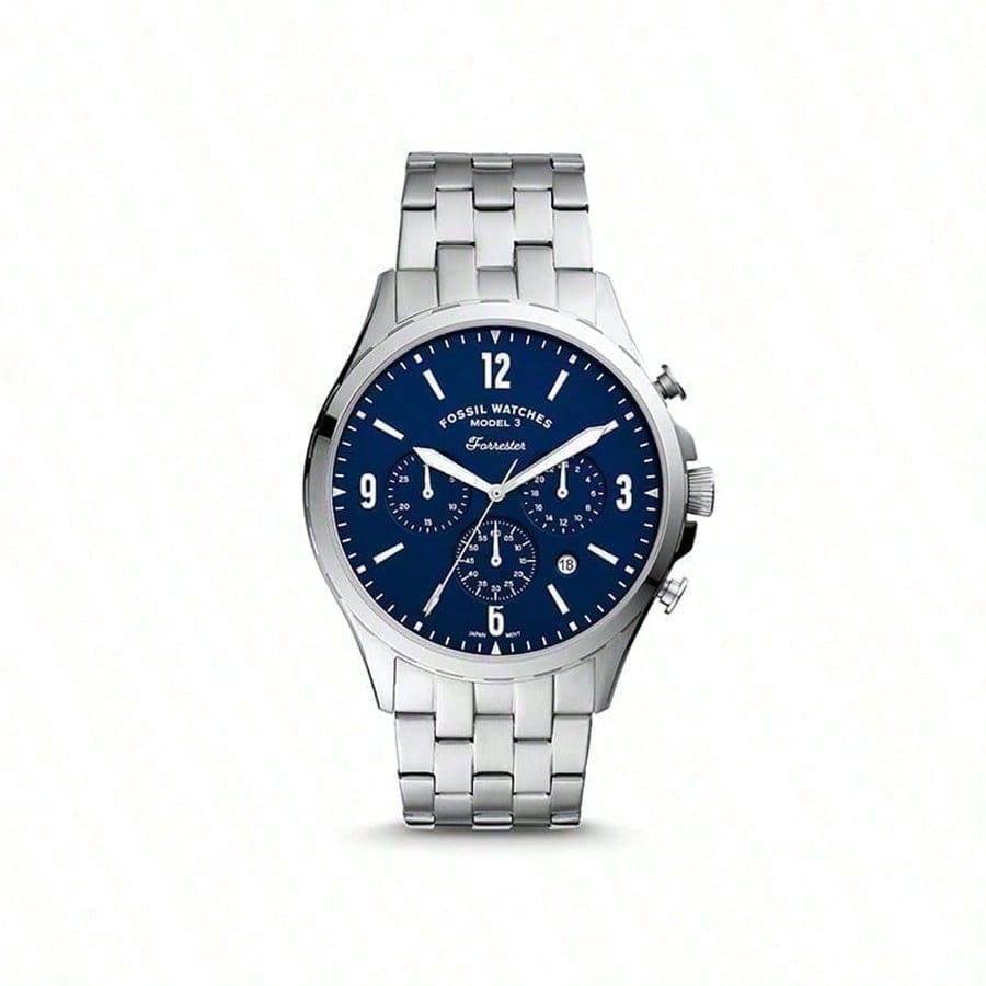 Fossil Серия хронограф мужские часы - синий циферблат, ремешок из нержавеющей стали, классический деловой стиль, номер модели FS5605