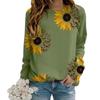 Fall Autumn Women'S Fashion O Neck Long Sleeve T-Shirt Loose Clothes Green Sunflower Print T Shirt For Girls Street