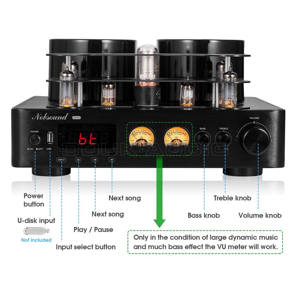 Nobsound 6U1 6A2 ECH81 HiFi Bluetooth Vacuum Tube Power Amplifier COAX OPT Integrated Amplifier USB Player 5.0