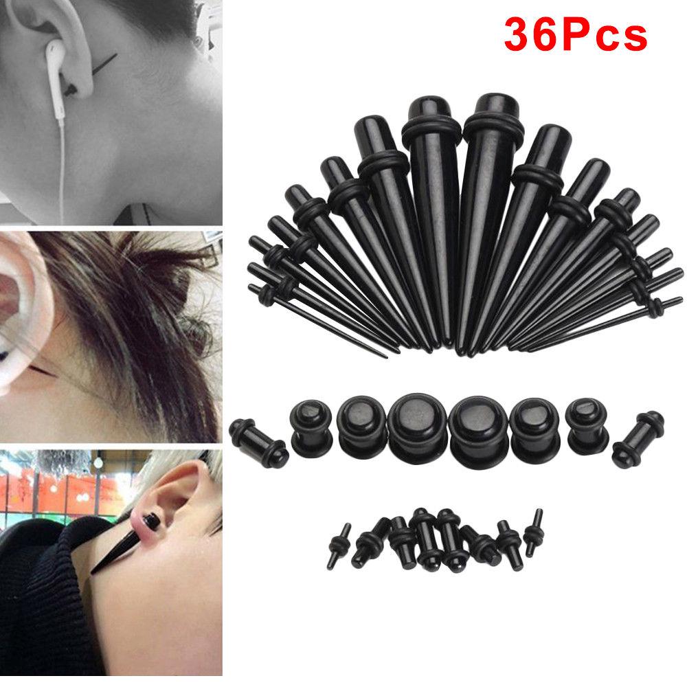 36Pcs Acrylic Ear Gauge Taper Tunnel Plug Expander Stretching Piercing Kit Sets