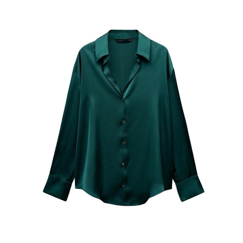 Spring New Women's Clothing Lapel Silk Satin Texture Classic Vertical Shirt 2074580 2074140