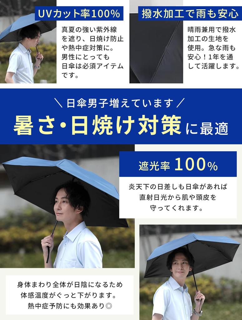Зонт от солнца и УФ-лучей Полный свет Жара Тепловой удар Складной для мужчин и Темно-синий [Поддержка бизнеса] Компактный, размером со смартфон Дождь, 100% защита,