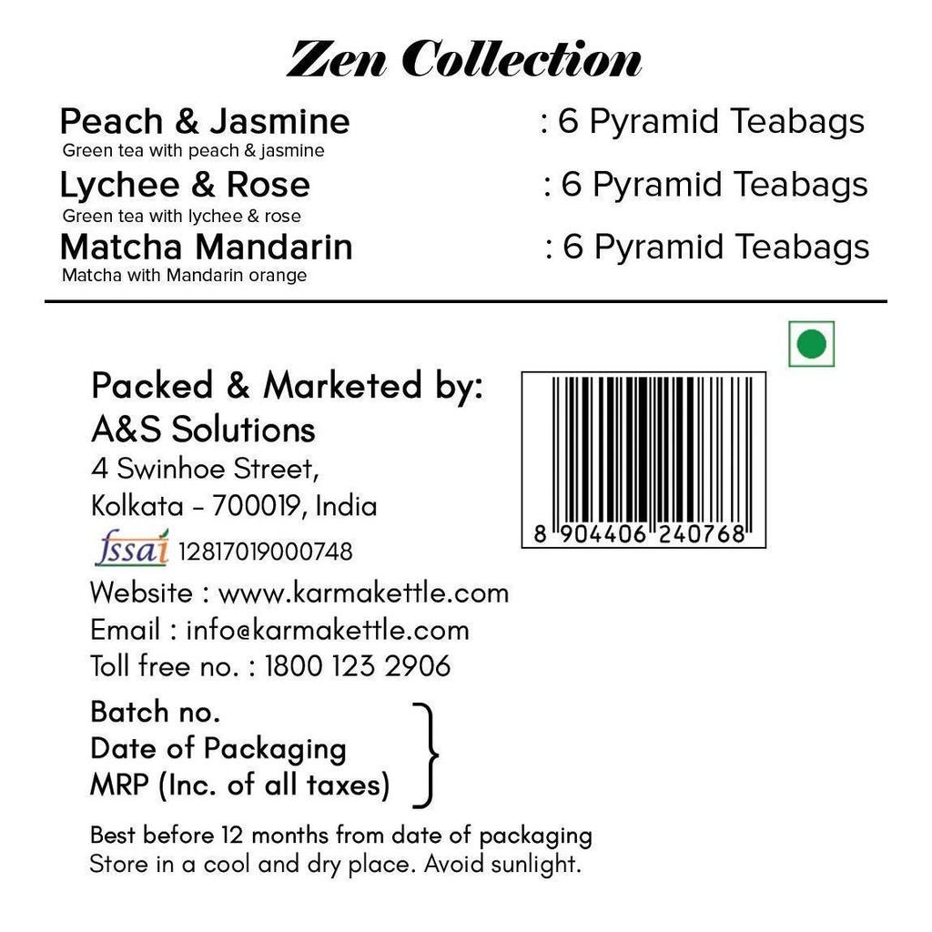 Tea Set 3 Flavors (18 Pack, 2 G), Zen Collection Gift Box, Karma Kettle