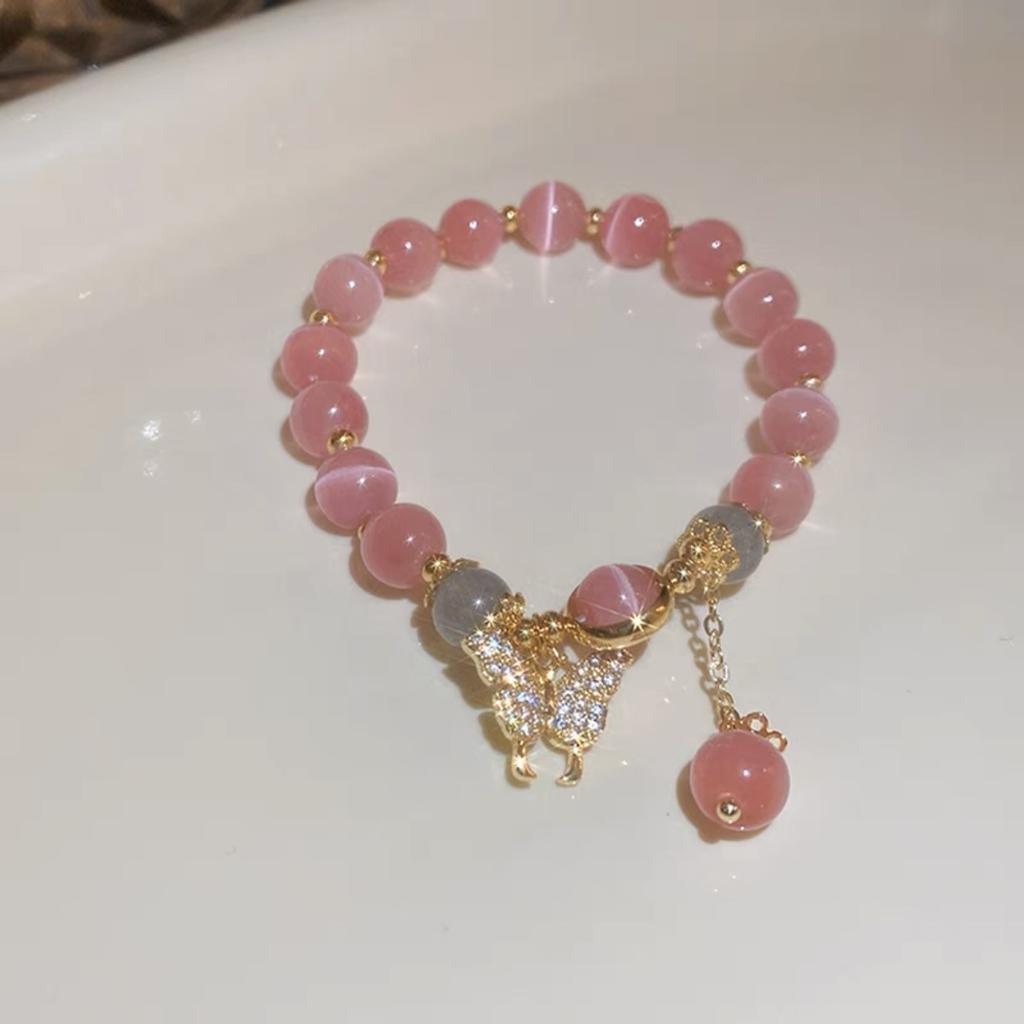 Korean Fashion Imitation Opal Bracelet Simple Pendant Bracelet Ins Moonstone Crystal Bead Moon Pendant Bracelet Jewelry Gifts