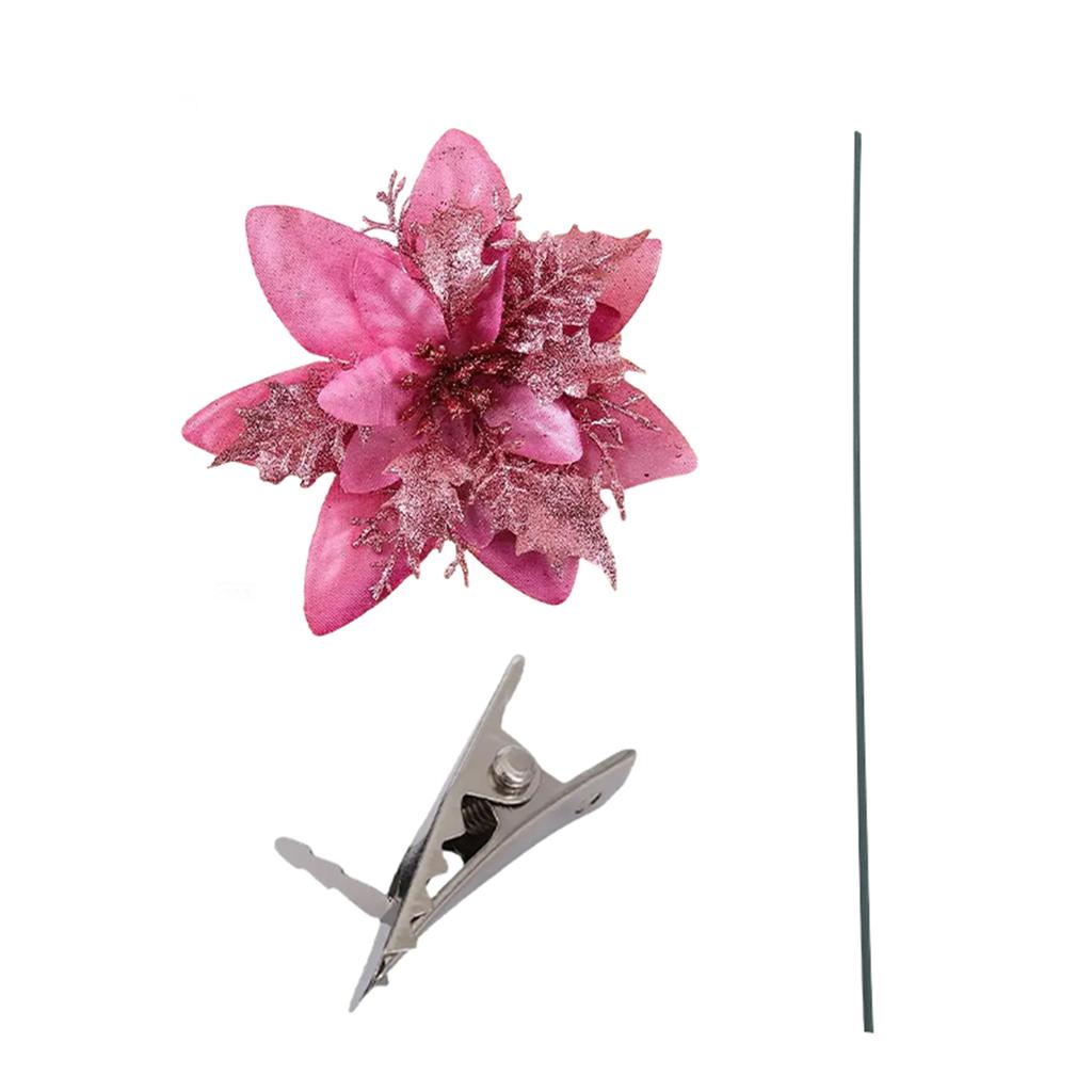 Glitter Poinsettia 5.5 Inch Artificial Flower Christmas Clip Stem Christmas Tree Ornaments For Wedding Party Wreath Decoration
