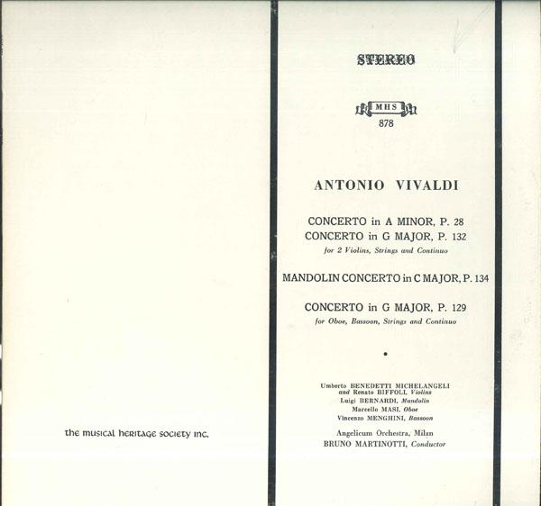 Виниловая пластинка RENATO BIFFOLI UMBERTO BENEDETTI Вивальди Концерт для 2 скрипок Струнный MHS878 MUSICAL HERITAG US Классика Б/у