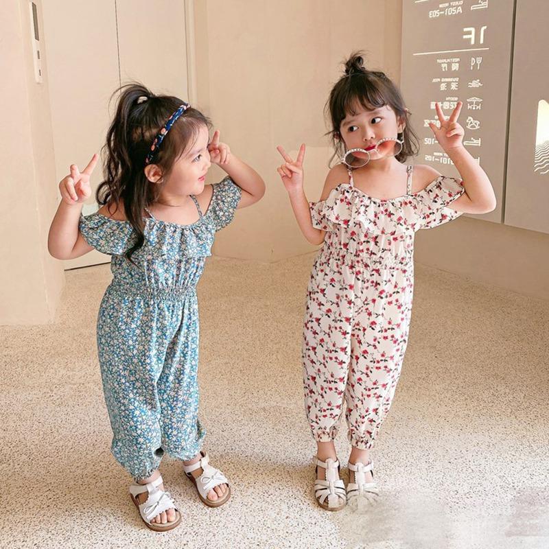 Комбинезоны для девочек в западном стиле Net Celebrity, цельная одежда без бретелек с цветочным принтом, детские комбинезоны