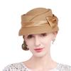 Women’s Vintage Straw Cloche Church Hat with Satin Bow | Elegant Bowler Bucket Hat for Tea Party Wedding Garden Formal Events
