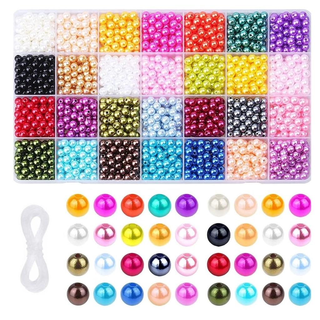 HappyHome Pearl Beads Handicraft Accessories Parts 6mm 28 Colors 1960 Pieces Multicolor Handmade Bracelet Handmade Accessories Crafts DIY Silicone