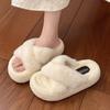 Cross-strapped Fluffy Slippers for Women To Wear Outside Autumn and Winter New Thick-soled Heightened Non-slip Plush Cotton Slippers