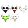2Pcs/Set Women Bikini Set Sling Bandeau Padded Bra Wrinkle Texture Briefs Set Patchwork Color Split Swimsuit