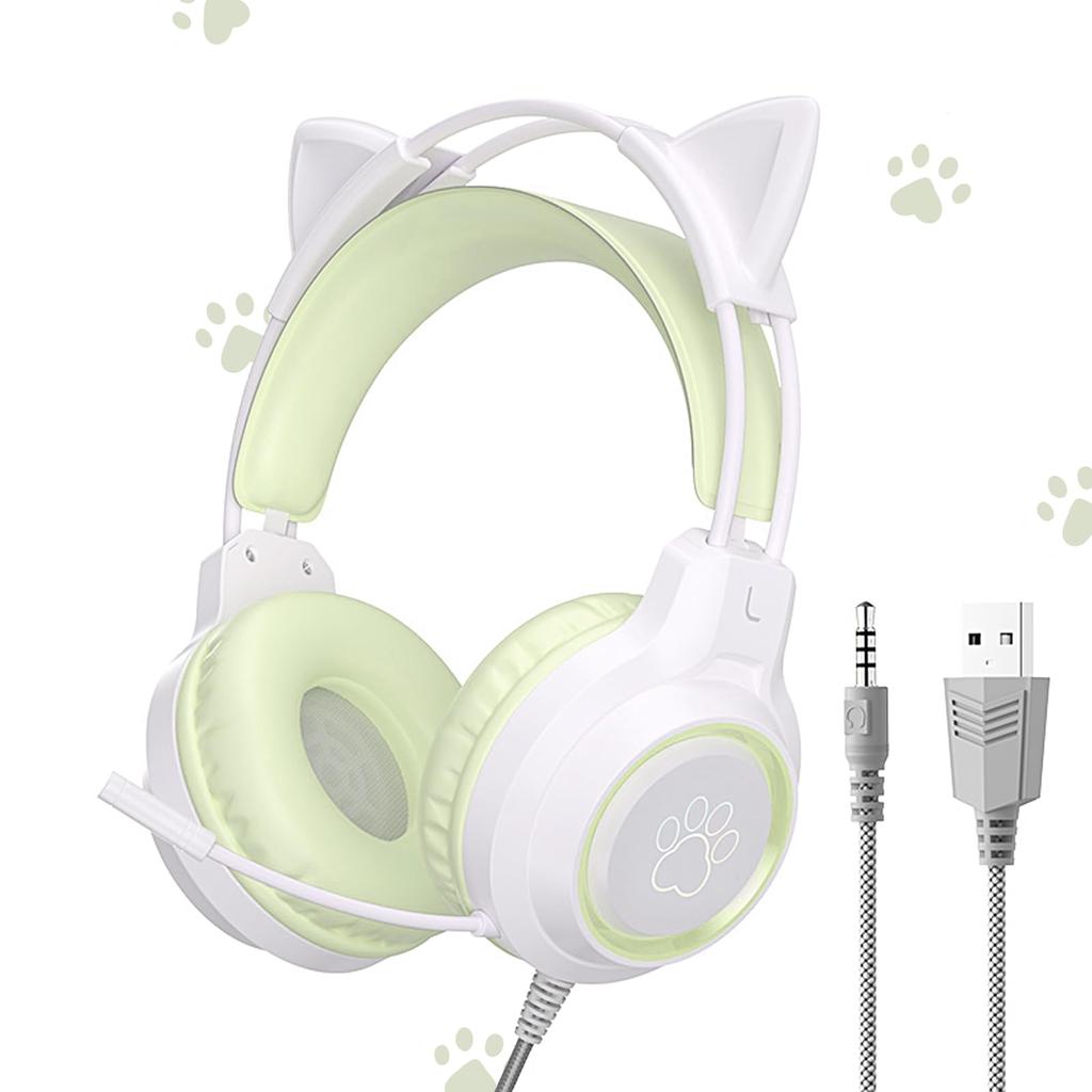 Проводные игровые наушники Cat Ear 40MM RGB USB с мягким защитным покрытием, хорошим звуком, регулируемые, совместимые с языками, подарок на день рождения, новый год с инструкцией на японском языке