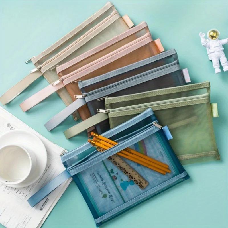 A4/A5 Моранди Двухслойная Прозрачная Нейлоновая Сетка Студенческая Сумка для Хранения Материалов для Классификации Тестовых Работ,Сумка для Документов,Сумка для Ручек