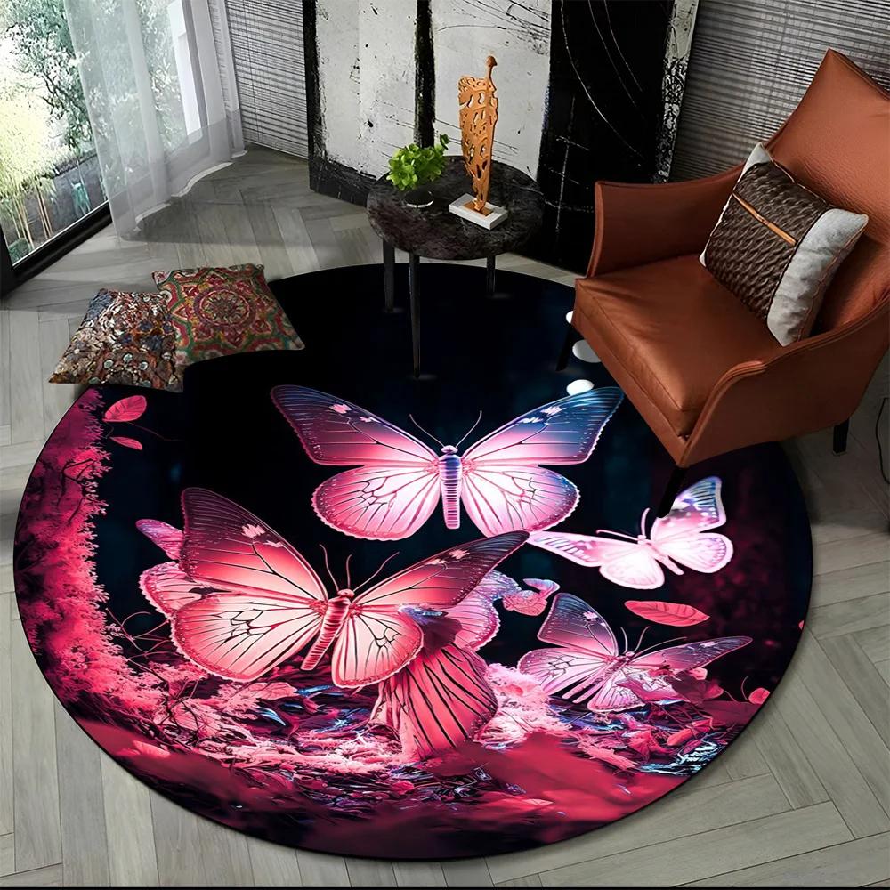 Fantasy Butterfly Round Carpet Living Room Bedroom Decor Area Rug Non-slip Floor Mat Bathroom Kitchen Entrance Round Doormat