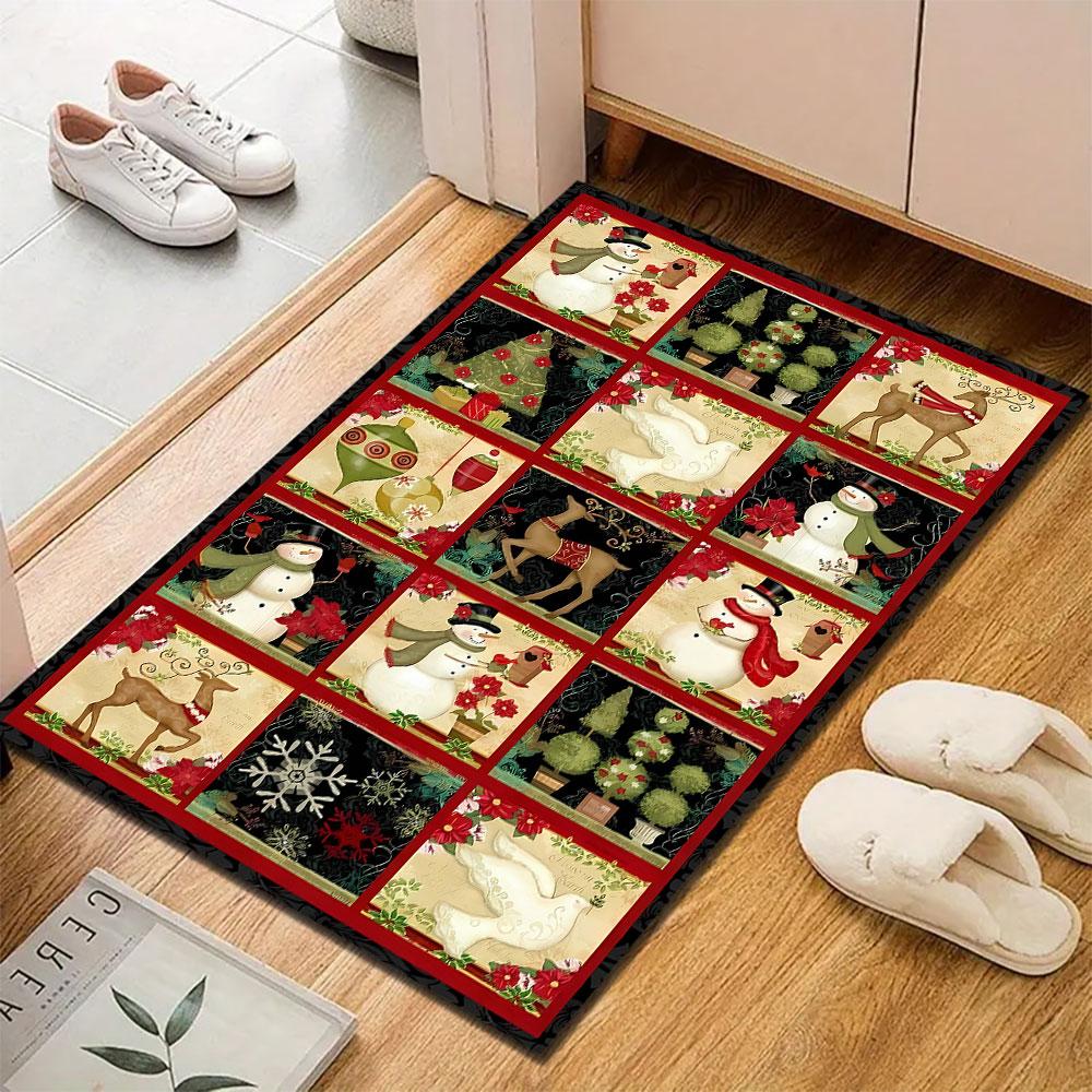 "Festive Christmas Snowmen and Reindeer Design" Patterned carpet, suitable as a non slip play mat for the living room and bedroom sofa